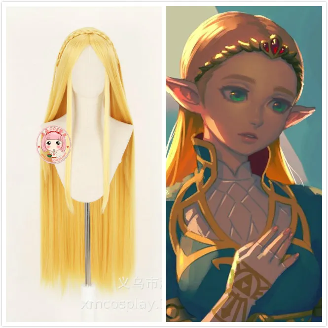 

Game The Legend of Zelda Elizabeth Smith Princess Zelda Long Golden Blonde Heat Resistant Cosplay Costume Wig+ Free Wig Cap