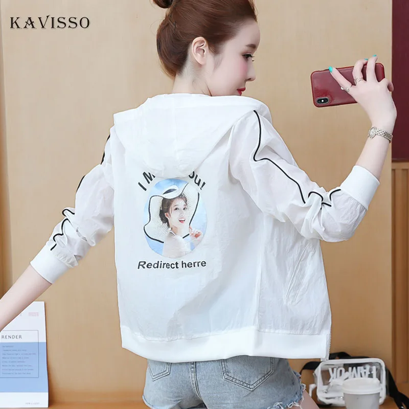 

KAVISSO Women Bomber Jackets Summer Sun Protection Fashion Baseball Jacket 2020 Stranger Things Portrait Jacket print thin coat