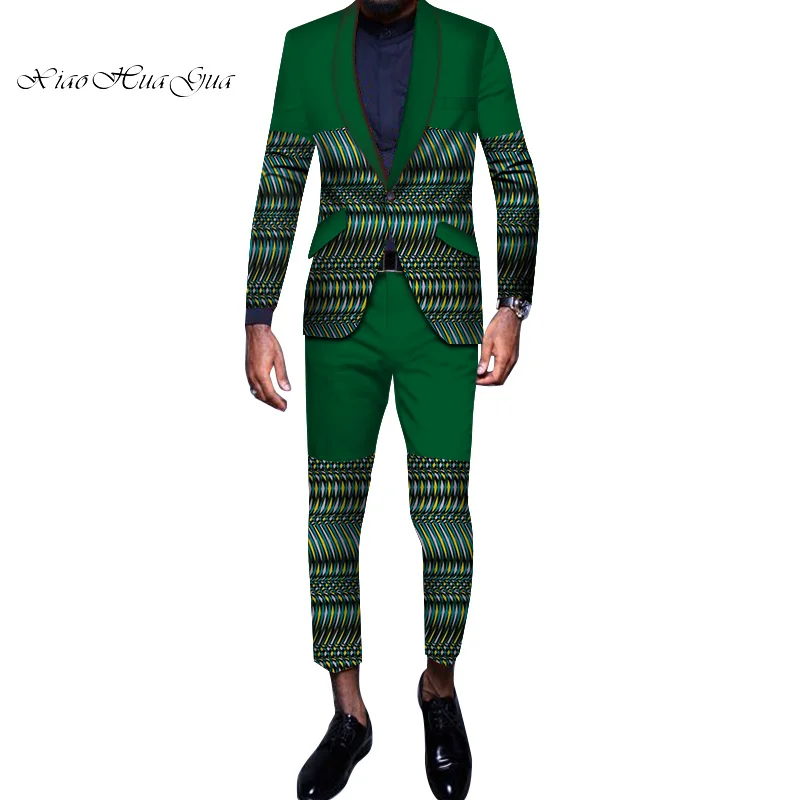 Пользовательские 2 шт. брюки наборы мужская африканская одежда Базен Riche африканская восковая печать Топ костюмы и брюки наборы Анкара одежда WYN606 - Цвет: 16