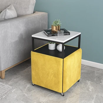 

Creative Removable Coffee Table with 4 Cube Chairs Stools Storage Square Sofa Side Table Set Small Apartment Living Room Home