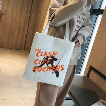 

London Calling Music Rock Band The Clash Women Handbags Canvas Tote Shopping Bags Reusable Shopping Bag Eco Foldable