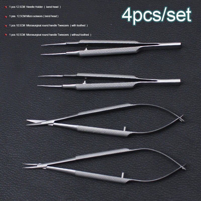 

4pcs/set new ophthalmic microsurgical instruments 12.5cm kit scissors Needle holders tweezers stainless steel surgical tool