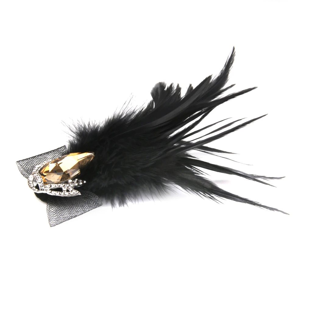 Womens Feather Rhinestone Crystal Crown Brooch Pin Fancy Hat Clip Decoration