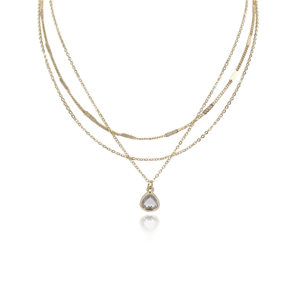 

2019 New Fashion Cute Triangle Shiny Pendant Layered Necklace for Lady 2 Kind Separable Chain Layered Necklace for Birthday Gift