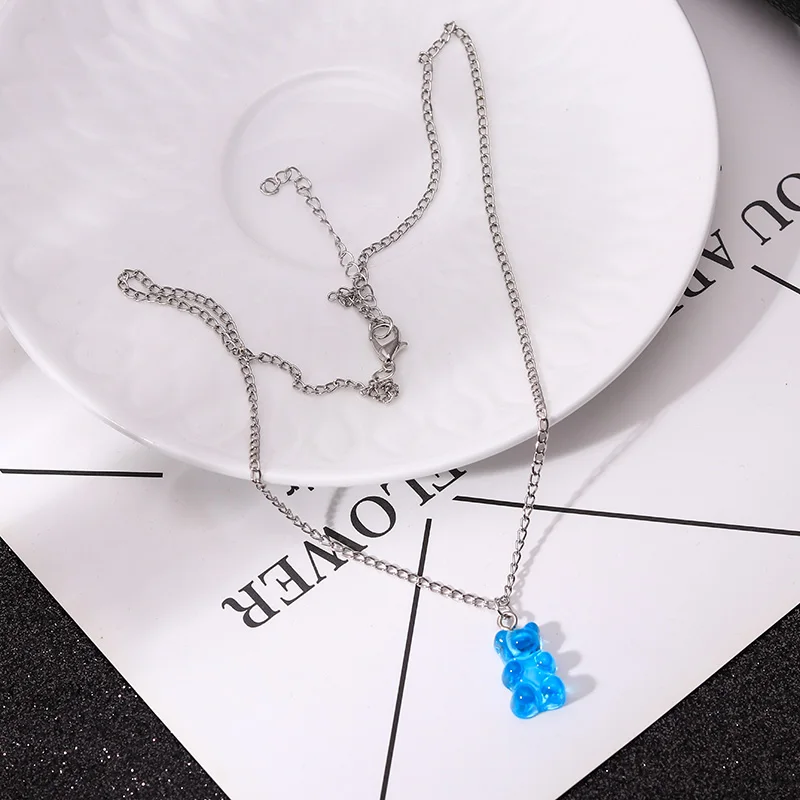Candy Color Stars Hearts Gummy Mini Bear Chain Necklaces for Women Cute Crtoon Animal Pendants Jewelry Femme Bijoux Collare