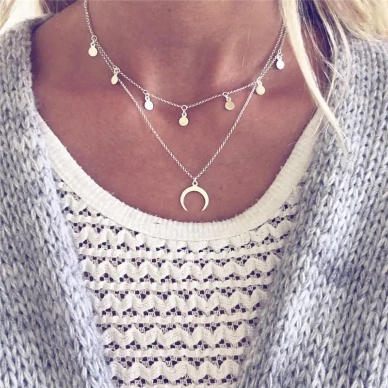 Fashion Statement Multilayer Necklace Multi-element Metal Rod Circles Geometric Round Chokers Necklaces Women Jewelry