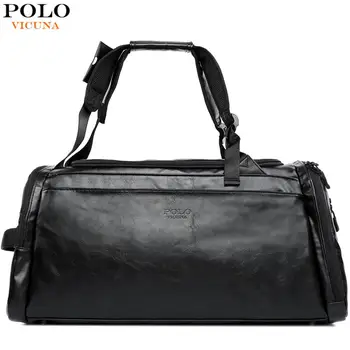 

VICUNA POLO Large Capacity Mens Leather Travel Backpack With Shoe Pocket Casual Solid Black Travel Bag For Male Handbag