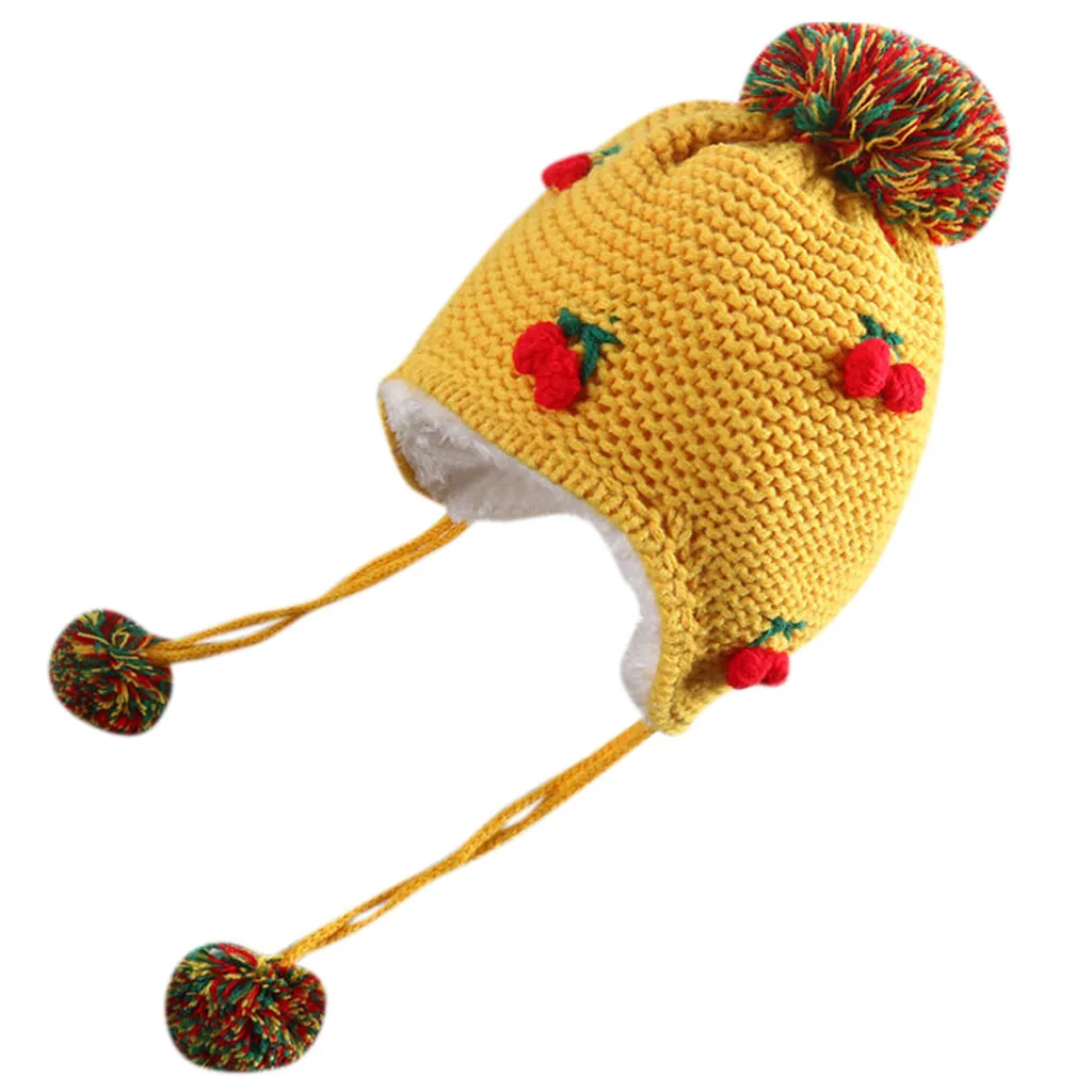 Милые детские шапки для маленьких мальчиков и девочек; зимняя теплая вязаная шапка «кроше»; шапка с клубничным помпоном; шапка для мальчика - Цвет: F
