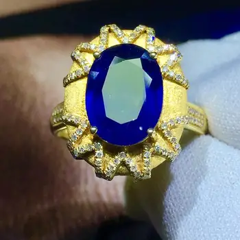 

819 Fine Jewelry 18K Yellow Gold 100% Natural 3.1ct Blue Sapphire Gemstone 18k Gold Diamonds Stone Unisex Ring for Women Rings