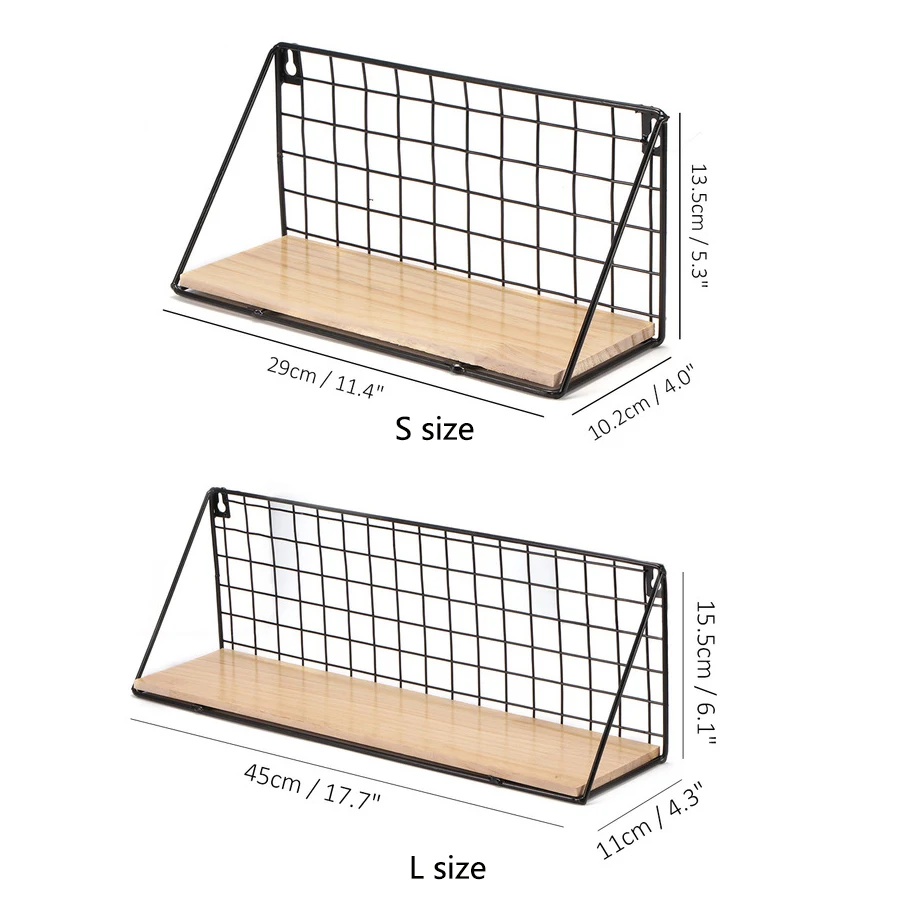 Сетчатая Проводная настенная полка, органайзер, держатель для хранения, деревянный железный плавающий стеллаж для хранения Shleves, для кухни, спальни, дома, детской комнаты