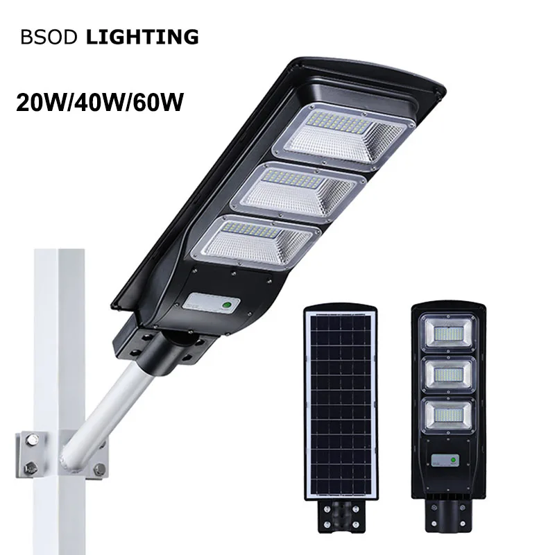 20//40W LED Solar Light Outdoor Wall Street Light Sensor Lamp Remote Control UK