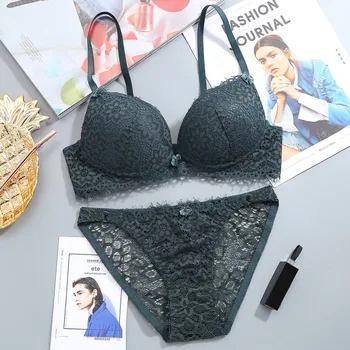 

Solid Color Embroidered Eyelash Lace Fashion Gathered Bra + Briefs Set New Vcqy