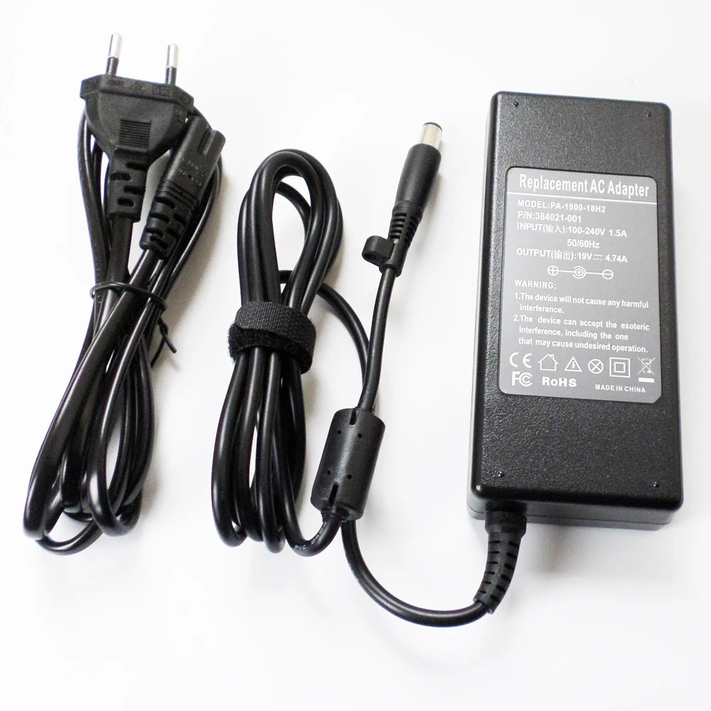 

90W Smart Pin AC Adapter Battery Charger For HP PPP014L-S PPP014H-S PPP014L-SA PPP012L-S 19V 4.74A 7.4mm*5.0mm Power Supply Cord