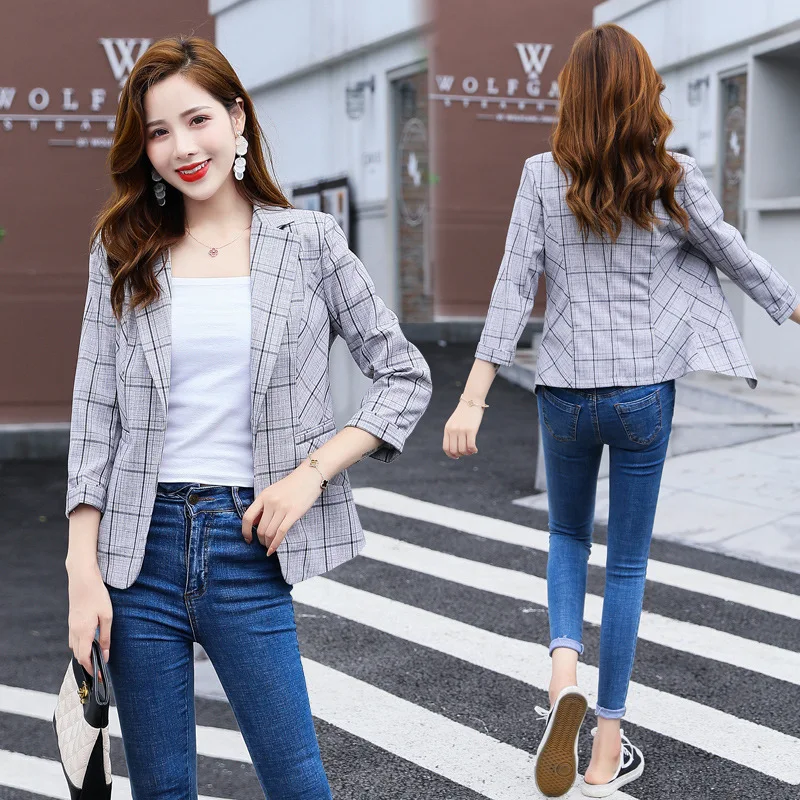

Plaid Small Suit WOMEN'S Dress Autumn Clothing 2019 New Style Fashion Korean-style Fashion Casual Tops Early Autumn Popular Crop