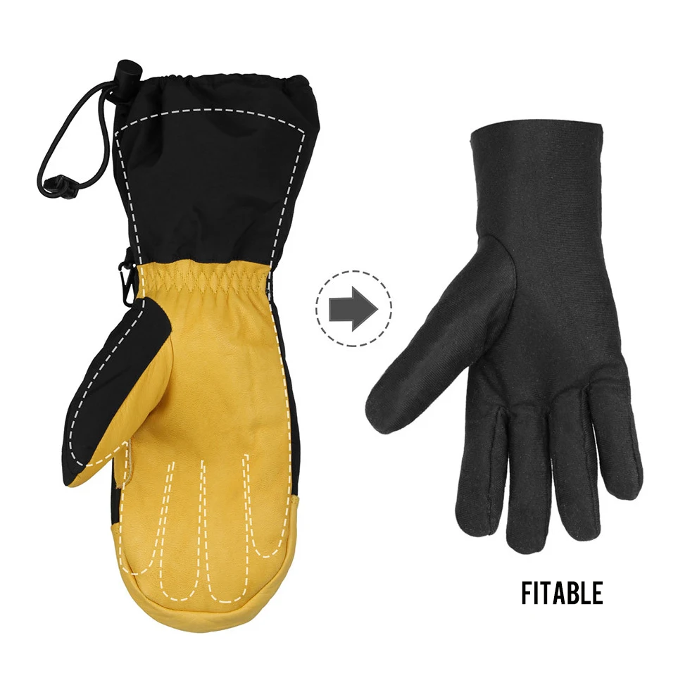 Cowhide Long Warm Ski Gloves Five-finger Waterproof Windproof Winter Snowboard Gloves Motorcycle Cycling Snow Mittens 6