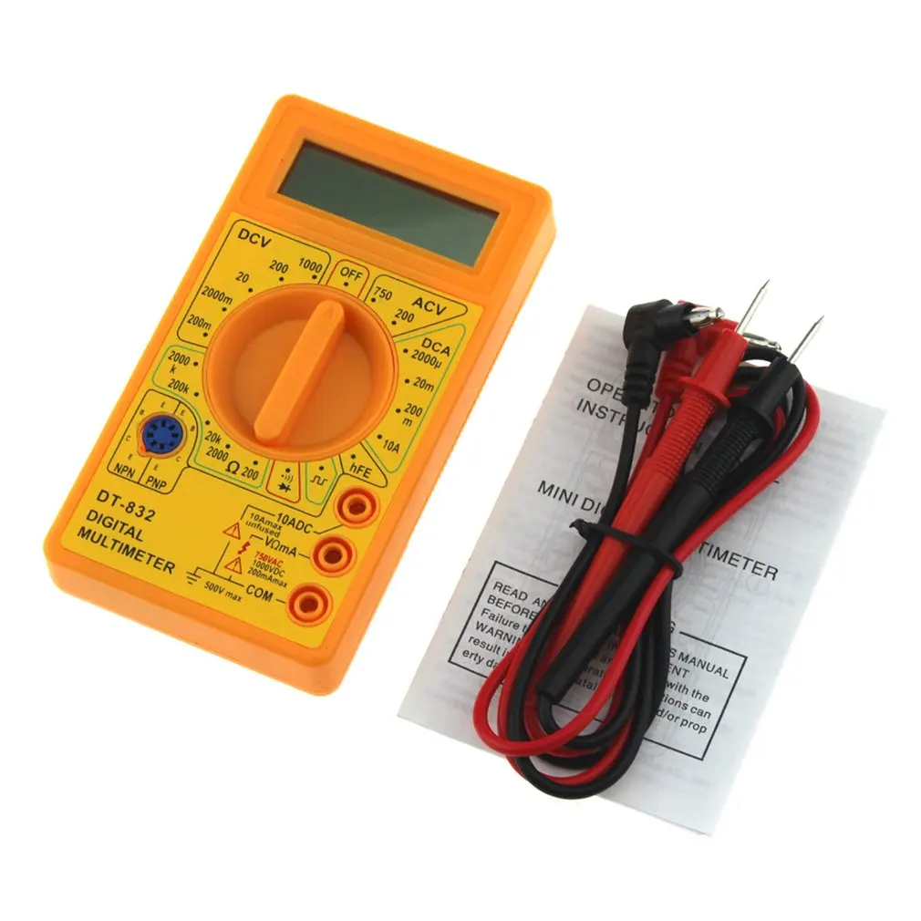 

DT-832 Mini Pocket Digital Multimeter 1999 Counts AC/DC Volt Amp Ohm Diode hFE Continuity Tester Ammeter Voltmeter Ohmmeter
