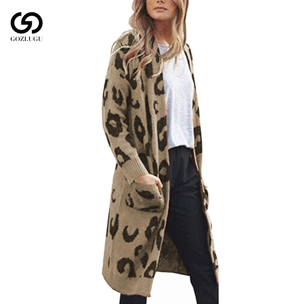 

Winter Fashion Women Long Sleeve loose Leopard knitting cardigan sweater
