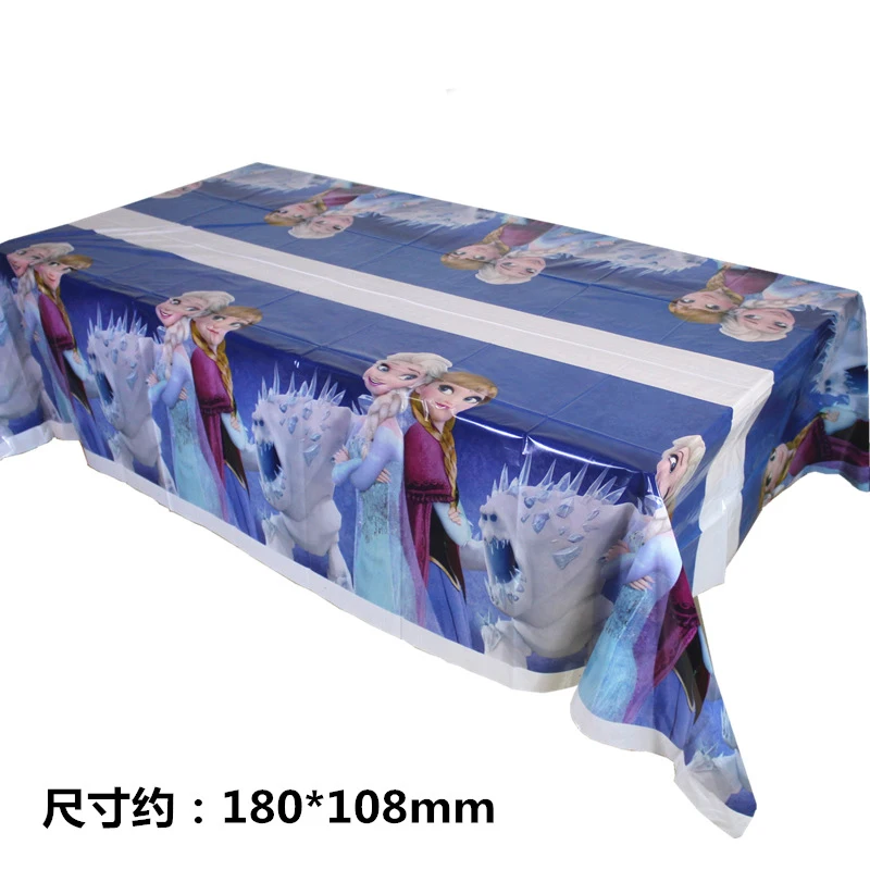 tablecloth 1PC Вечерние шары Эльзы и Анны из мультфильма «Холодное сердце», детские праздничные одноразовые столовые приборы на день рождения, тарелки, чашки с флагом, Детские вечерние украшения, подарок - Цвет: tablecloth 1PC