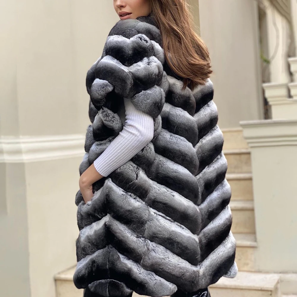 Winter Fashion Natural Rex Rabbit Fur Coats Woman Outwear High Street Casual Full Pelt Genuine Rex Rabbit Fur Coat Natural Women