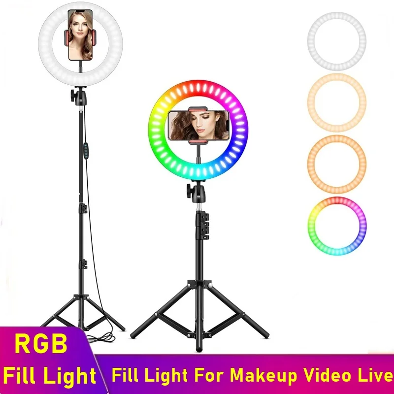 

Universal Selfie RGB Led Ring Fill Light Photography Dimmable RGB Lamp With Tripod For Makeup Video Live Aro De Movil Luz Para