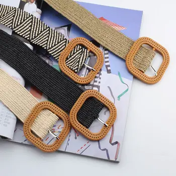 

Vintage Boho Braided Waist Belt Fashion Women Square Pin Buckle Waistband Smooth Buckle Fake Straw Wide For Jeans Dress MM NM