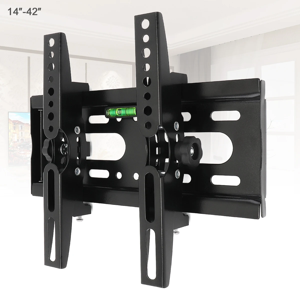 Universal 25KG Adjustable TV Wall Mount Bracket Flat Panel TV Frame 15 Degrees Tilt with Level for 14 - 42 Inch LCD LED Monitor