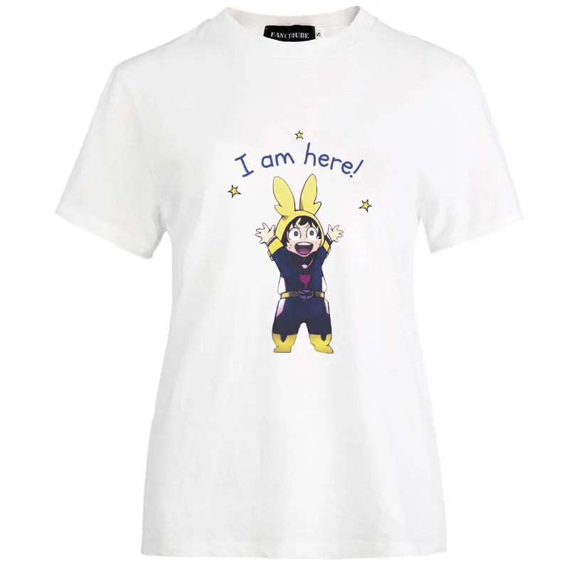 Аниме My Hero Academy Женская Милая футболка с графическим принтом и коротким рукавом Deku I Am Here Повседневная Свободная футболка Топы - Цвет: W37403WT