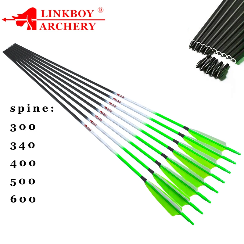 Стрелы Linkboy из чистого карбона для стрельбы лука 300 600 ID мм 30/32 дюйма 5 дюймов