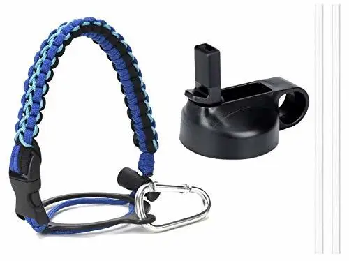 Weave Blue Paracord ручка для гидро колбы с широким горлом бутылки безопасности кольцо и карабин, с изолированной широким горлом соломенной крышкой и двумя соломинками - Цвет: Weave Blue