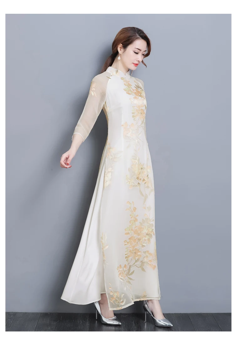 2 цвета вьетнамский Aodai традиционная одежда Ao Dai платья по колено Восточный Vietmam одежда Qipao платье для женщин