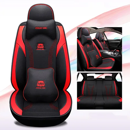 Кожаный и льняной универсальный чехол для автомобильного сиденья для lada granta xray vesta sw cross kalina автомобильный протектор автомобильные аксессуары - Название цвета: Red Luxury