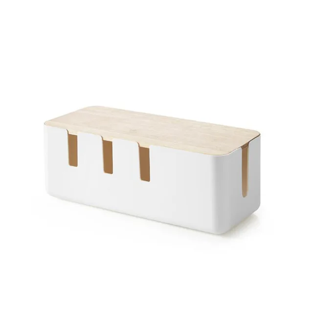 Wood Cable Storage Box Power Strip Wire Case Anti Dust Charger Socket Organizer