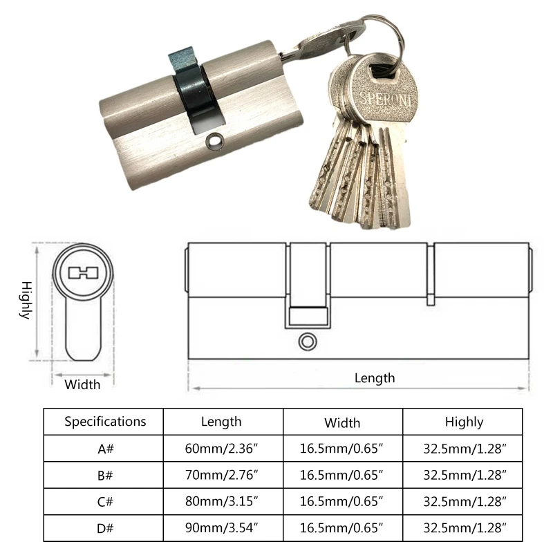 1 Set Double Open Lock Door Window Security 60 70 80 90mm Cylinder Key Anti-Theft Entrance Brass Door Lock Lengthened Core,door lock cylinder