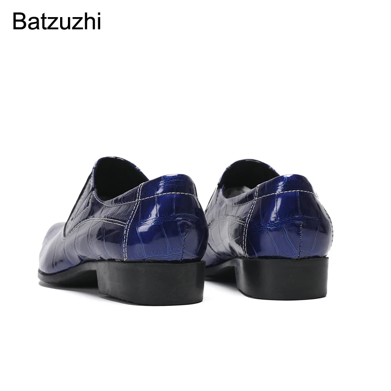 Batzuzhi Pointed Toe Formal Business Leather Dress Shoes Men Handmade Men's Shoes Blue Leather Dress Shoes for Men Slip on!