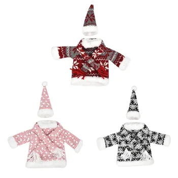 

1PC Cute Wine Bottle Covers Knitted Sweater Holiday Cover Set Christmas Party Festival Dinner Table Decorations