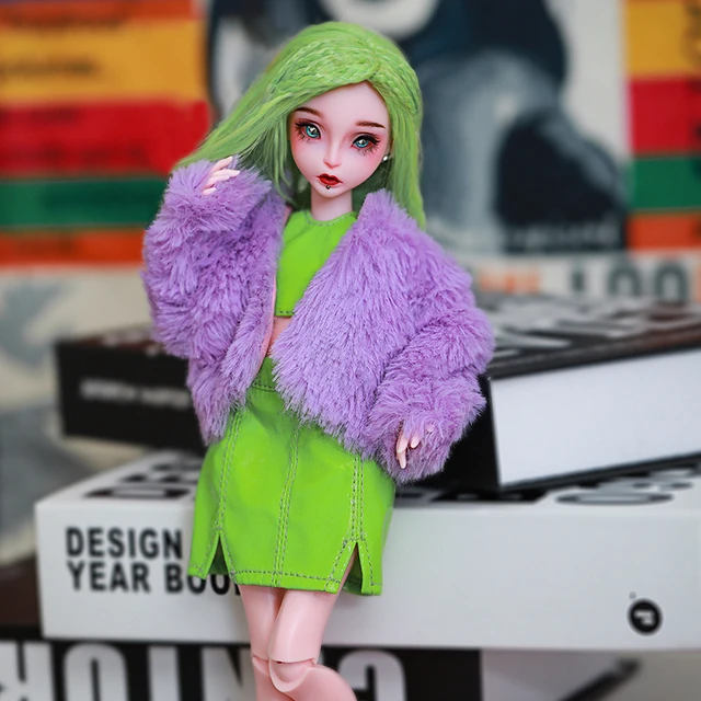 Newest Design Yomi BJD Doll 1/6 Size Cool Girls Ball Jointed Dolls Resin Art Toys with Fullset Green Color Wig Dolls 2