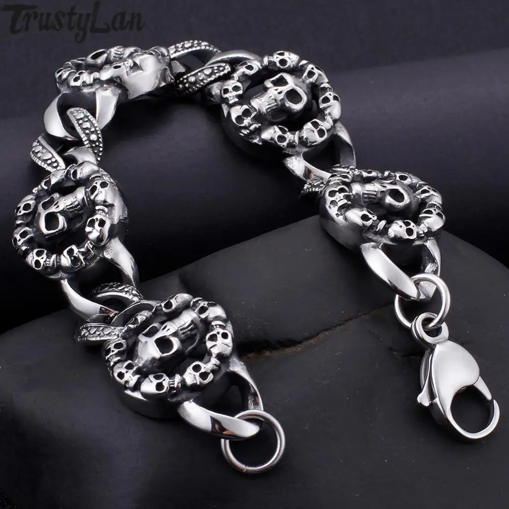 Хип прыгающее кресло-качалка готический браслет из головы черепа мужские золотые из нержавеющей стали мужские цепи браслеты Байкер ювелирные изделия для мужчин подарки лучшим друзьям