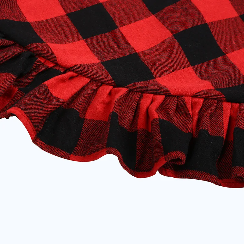 48Inch Buffalo Plaid Christmas Tree Skirt Red Double Layers Xmas Tree Skirt for Hotel Christmas Tree Decor for Home