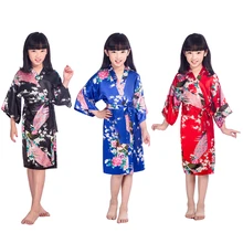 Детское платье кимоно для девочек ростом от 80 до 160 см, атласные банные халаты длиной до колен, японские традиционные костюмы, винтажные пижамы для сна, ночная рубашка