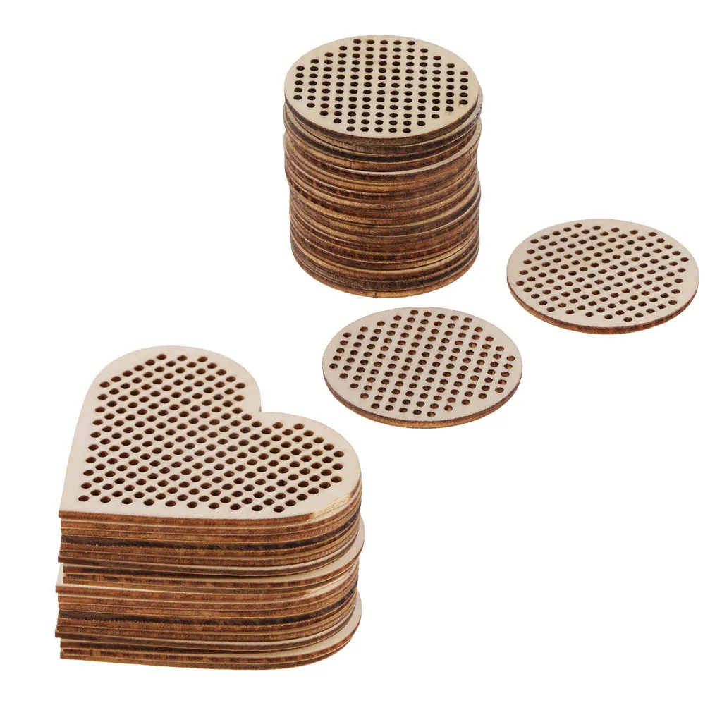 40 PCS Wood Shapes Blank Pendant Charms For Counted Cross Stitch Kit Multi-hole Fashion Jewelry