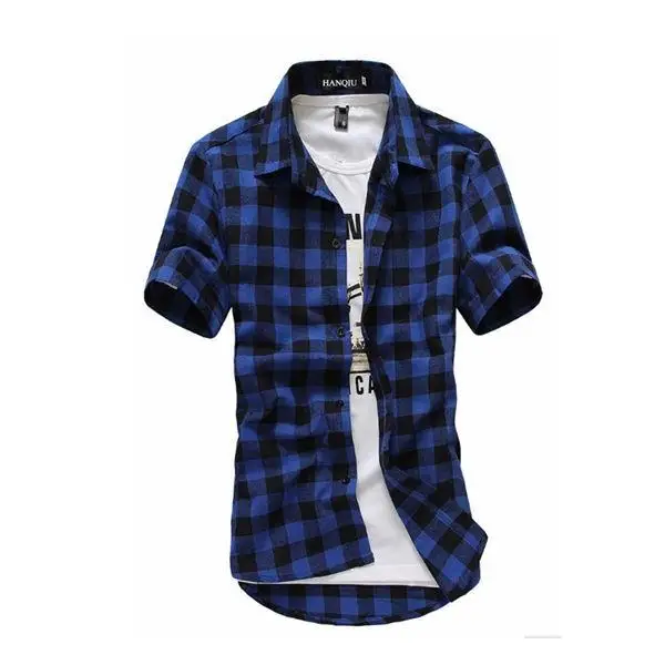 Dark Blue Красная и черная клетчатая рубашка, мужские рубашки, новинка, летняя мода, Chemise Homme, мужские клетчатые рубашки, рубашка с коротким рукавом, Мужская блузка - Цвет: Dark Blue