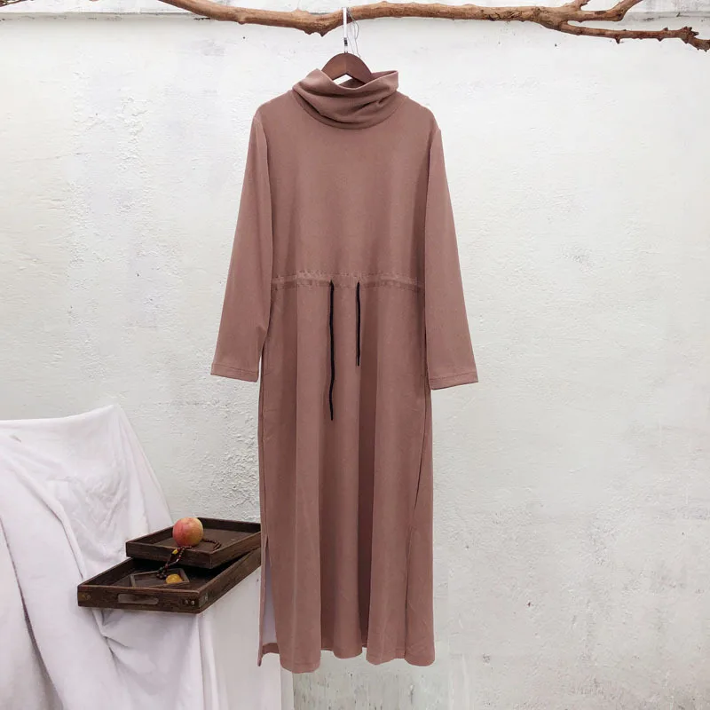

Johnature A-line Vintage Dress Women Clothes 2019 New Autumn Turtleneck Full Sleeve Solid Color Loose Leisure Women Dresses