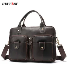 Genuine Leather Men's Briefcase Horizontal Leisure Business First Layer Cowhide Handbag Retro Oil Wax Skin Men's Bag
