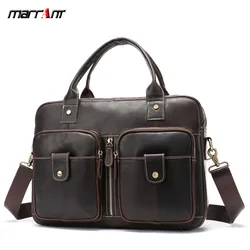 Genuine Leather Men's Briefcase Horizontal Leisure Business First Layer Cowhide Handbag Retro Oil Wax Skin Men's Bag