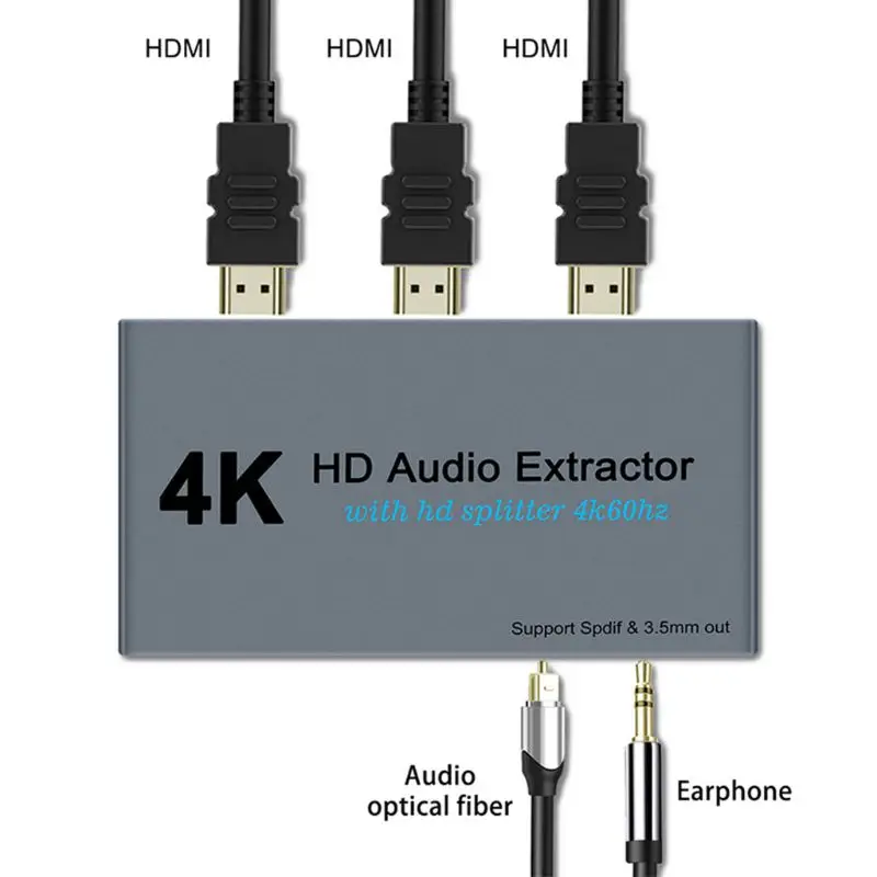 

4K Splitter One In Two Out AUX Extractor In 3.5mm Stereo Converter Adapter for Full HsD TV Monitors Projectors Satellite