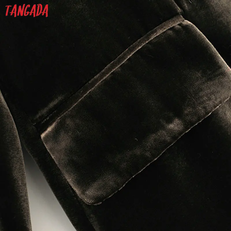 Tangada женский черный бархатный пиджак с длинным рукавом Элегантный женский винтажный рабочий Блейзер Пальто 3H423