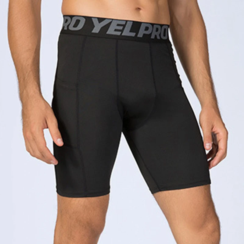 Quick Dry Compression Running Tights Men with Pocket Gym Fitness Shorts Sportswear Short Leggings Elastic Underwear Customized compression pants sports shorts sports leggings