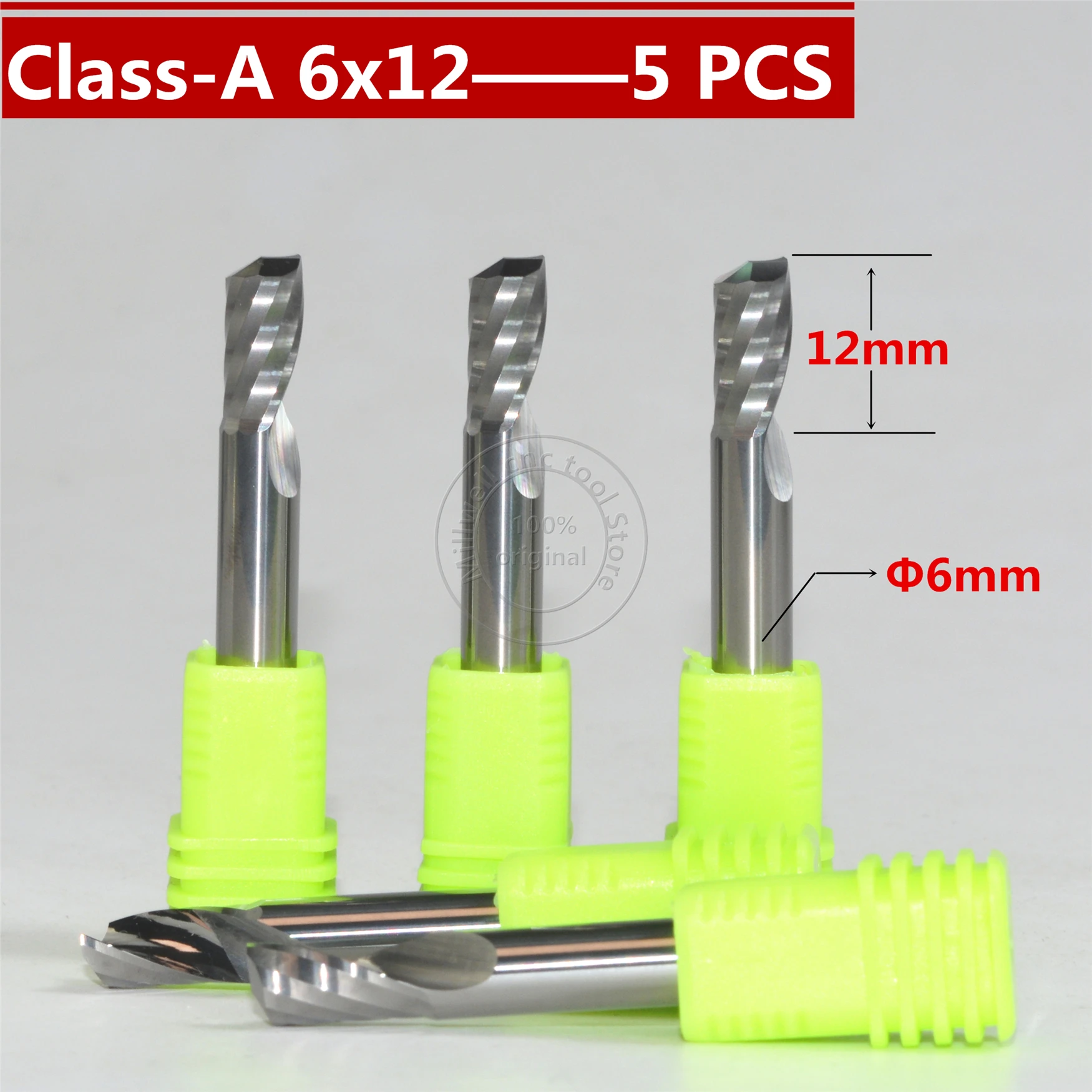 

10 PCS-6mm*12mm,CNC machine insert bit,solid carbide milling cutter,Class-A 1 flute end mill,PVC,MDF,Hard wood,Acrylic
