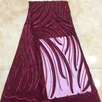 

Very soft wine red velvet Latest African Cord Lace Fabrics High Quality 2019 Nigerian Lace Fabric For Wedding African Lace Fabri