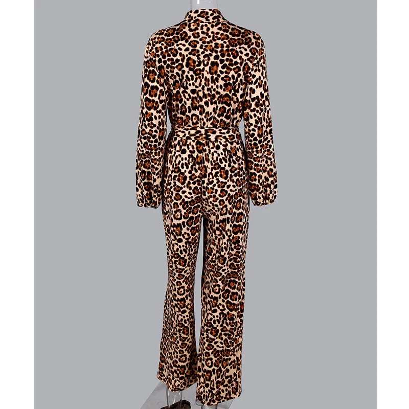 Sexy women romper Leopard Tied Waist Long Sleeve Jumpsuit Sexy women romper Leopard Tied Waist Long Sleeve Jumpsuit